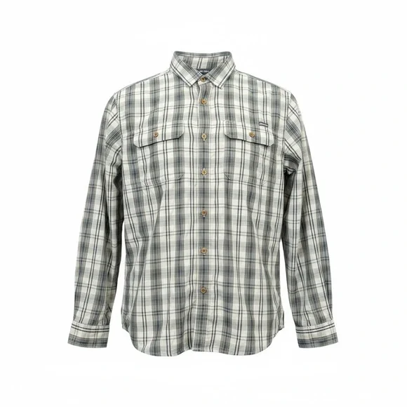 Eddie Bauer Gray Plaid Travel Casual Button-Down Shirt Sise L - Picture 1 of 6